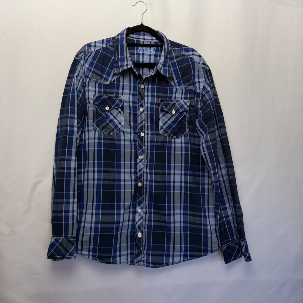 Reclaim Men's Long Sleeve Plaid Dress Shirt Athletic Fit Size XL